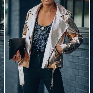 VICI Kenley Metallic Faux Leather Moto Jacket